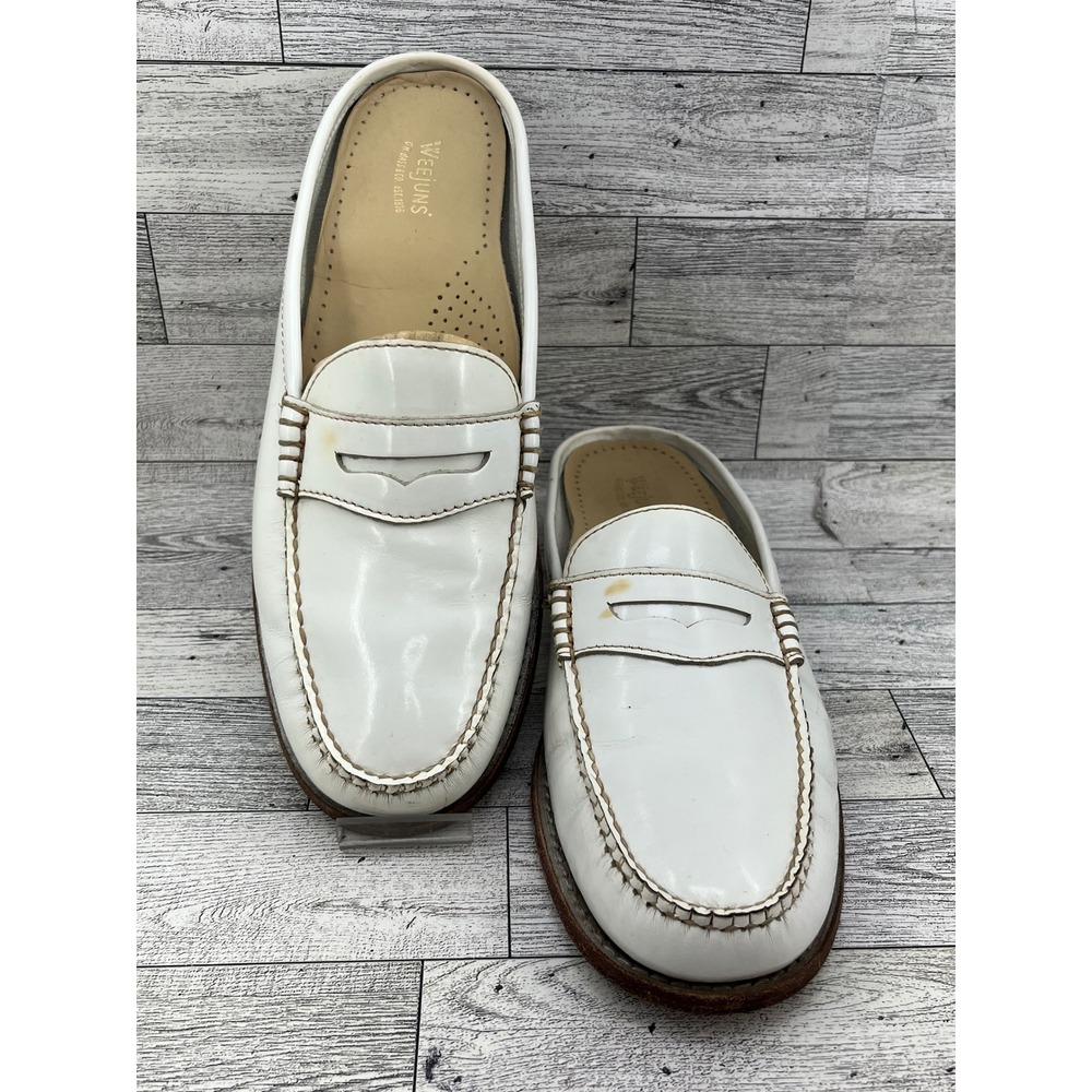 GH Bass Weejuns Women White Leather Penny Loafer Mules Backless Flats Sz 9.5M